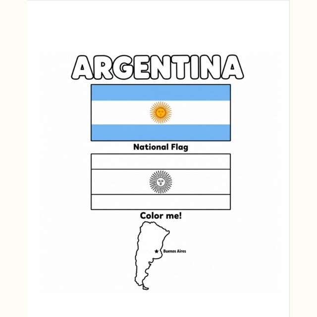 Argentina flag and map coloring card