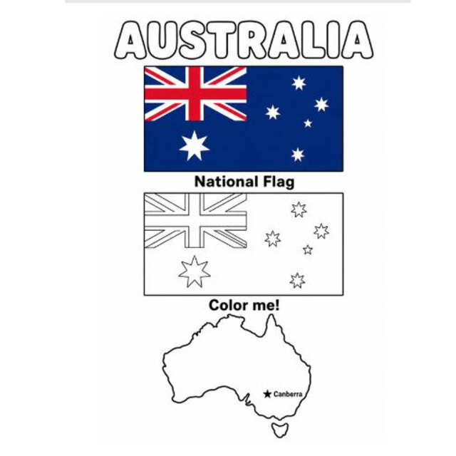 Australia flag and map coloring card